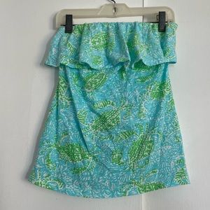 Lilly Pulitzer Blue and Green Strapless Top